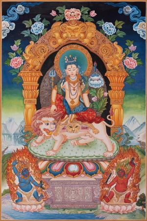 Original Hand painted Simhanada Lokeshvara thangka | Newari Style Thangka Painting